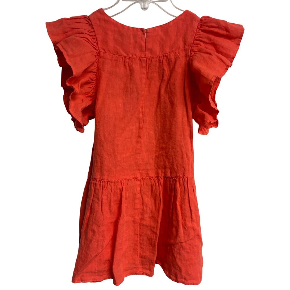 Zara Girls Linen Dress Orange Flutter Sleeve Ruffle Hem Summer Size 7 NWT New - Picture 4 of 7